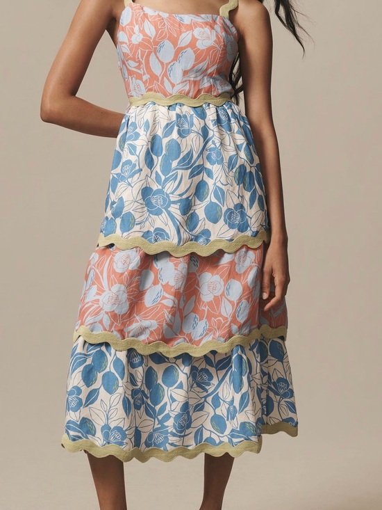 FARM Rio Dresses & Skirts - FARM Rio for Anthropologie - blue Coral & White Tiered Floral Midi Dress